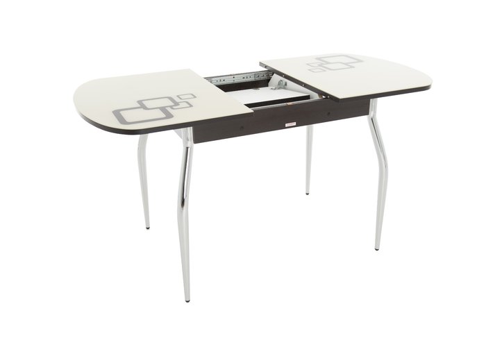стол «Ривьера» (Рисунок Квадро Молочное, Коричневый, опоры хром), фото #DSC_3575