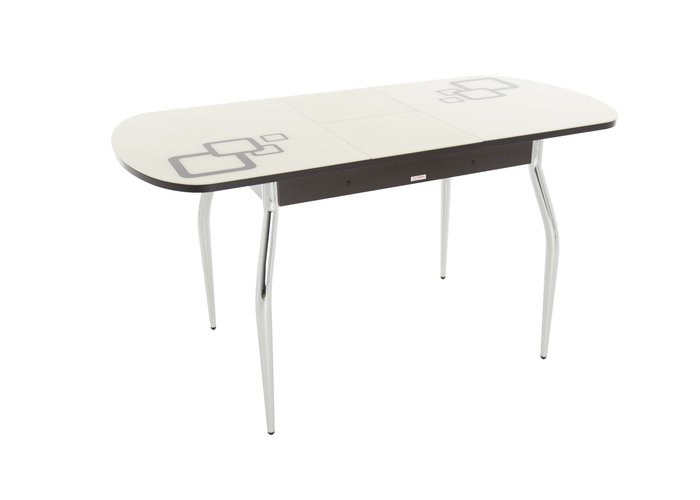 стол «Ривьера» (Рисунок Квадро Молочное, Коричневый, опоры хром), фото #DSC_3574